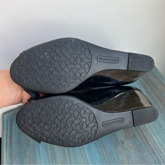 Coach Poppy Jaden Black Open Toe Patent Leather Wedge Pump Size - Picture 9 of 16